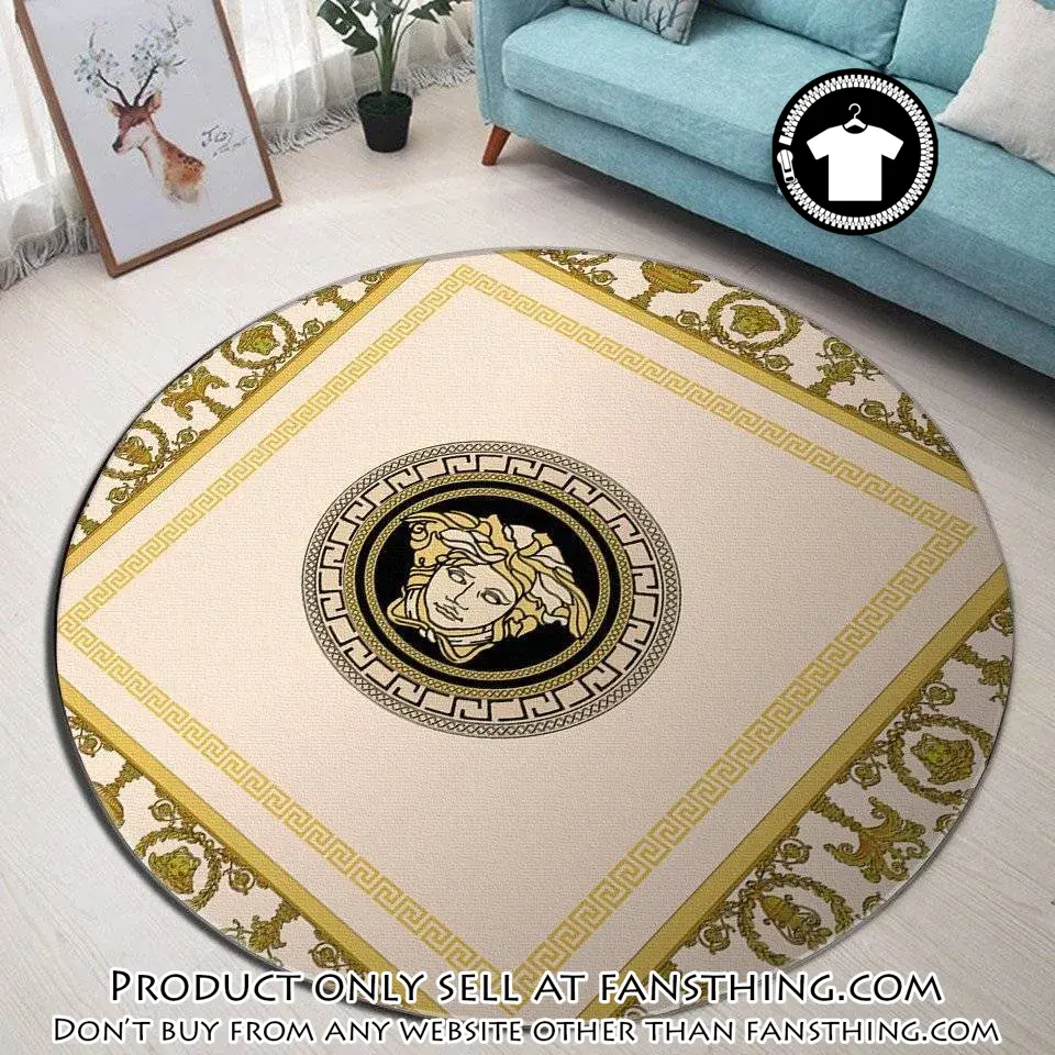 Versace medusa pattern yellow luxury brand fashion round rug carpet home decor fst5557153